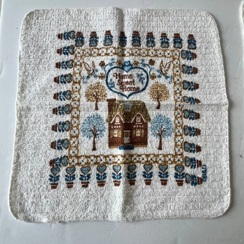 Vintage Home Sweet Home Washcloth Set of 2 Cotton Terry Towels Cottagecore‎ B&D